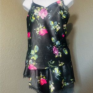 Victoria's Secret  satin rose lace trim cami and flutter short set.